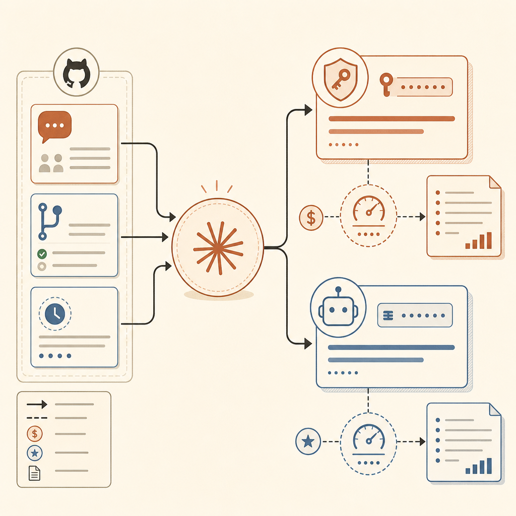 A CI architecture sketch showing GitHub issue comments, pull requests, and scheduled workflows flowing into Claude Code 